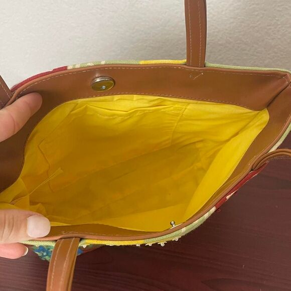 Floral Beaded Embellished Shoulder Bag Flower Shop Purse 100% Cotton - Picture 7 of 8